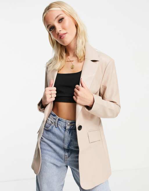 Miss Selfridge – Minkfärgad kavaj i läderimitation