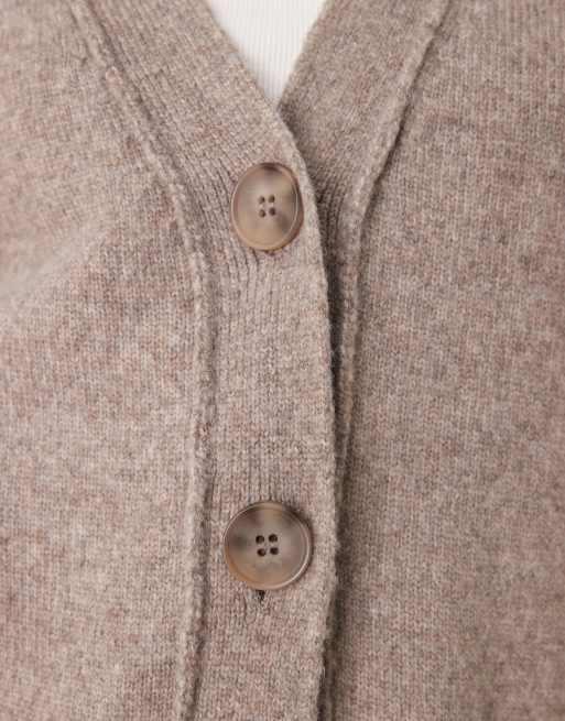 Miss Selfridge – Mittellange Strickjacke in Pilzbraun mit Nahtdetail, 2 von 4