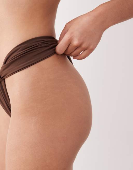 Miss Selfridge mix and match high leg bikini bottom in chocolate, 3 of 4