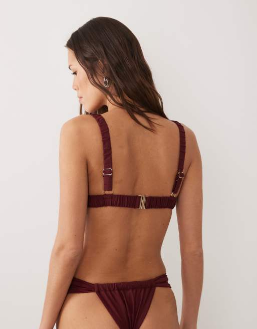 Miss Selfridge mix and match high leg bikini bottom in plum, 4 of 4