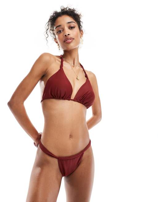 Miss Selfridge Mix and Match high leg bikini bottoms in burgundy, 2 of 4