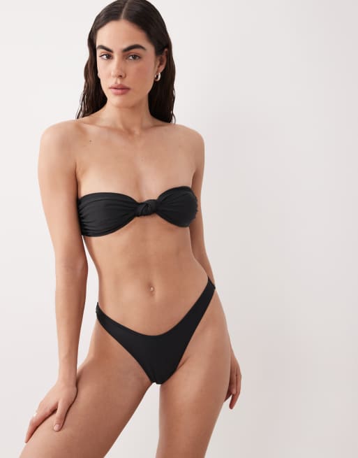 Miss Selfridge mix and match knot front bandeau bikini top in black, 3 of 4