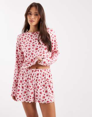 Miss Selfridge - Mix and Match - Pyjama-Shorts aus Pointelle mit Blumenmuster-Bunt