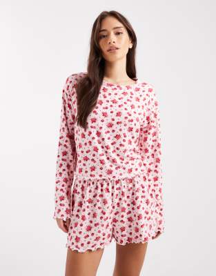 Miss Selfridge - Mix and Match - Pyjamaoberteil aus Pointelle mit Blumenmuster-Bunt