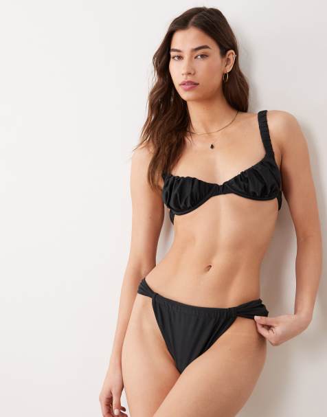 Miss Selfridge mix and match ruched cup bikini top in black - view 1