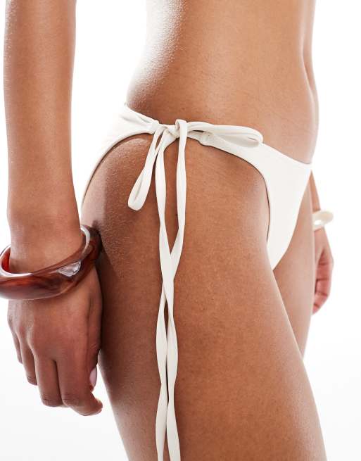 Miss Selfridge mix and match tie side bikini bottom in cream, 4 of 4