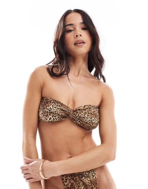 Miss Selfridge - Mix and Match - Top bikini a fascia con nodo e stampa leopardata, 4 di 4