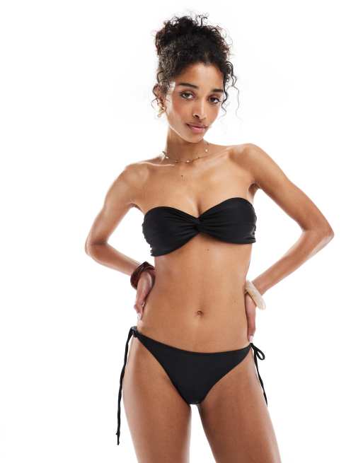 Miss Selfridge – Mix and Match – Trägerloses, verdrehtes Bikinioberteil in Schwarz, 3 von 4