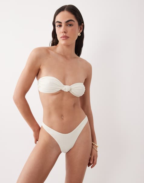 Miss Selfridge mix and match v-front high leg bikini bottoms in cream - view 1