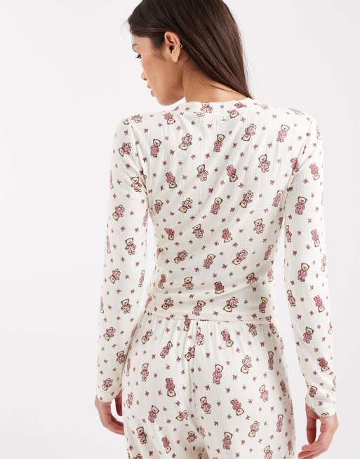 Miss Selfridge - Mix en match - Pyjamatop met henley-hals en teddybeerprint, 4 van 4