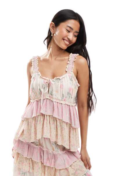 Miss Selfridge mix match print top in pink ditsy print - view 1