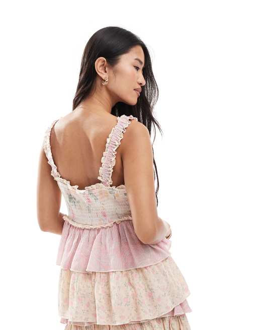 Miss Selfridge mix match print top in pink ditsy print