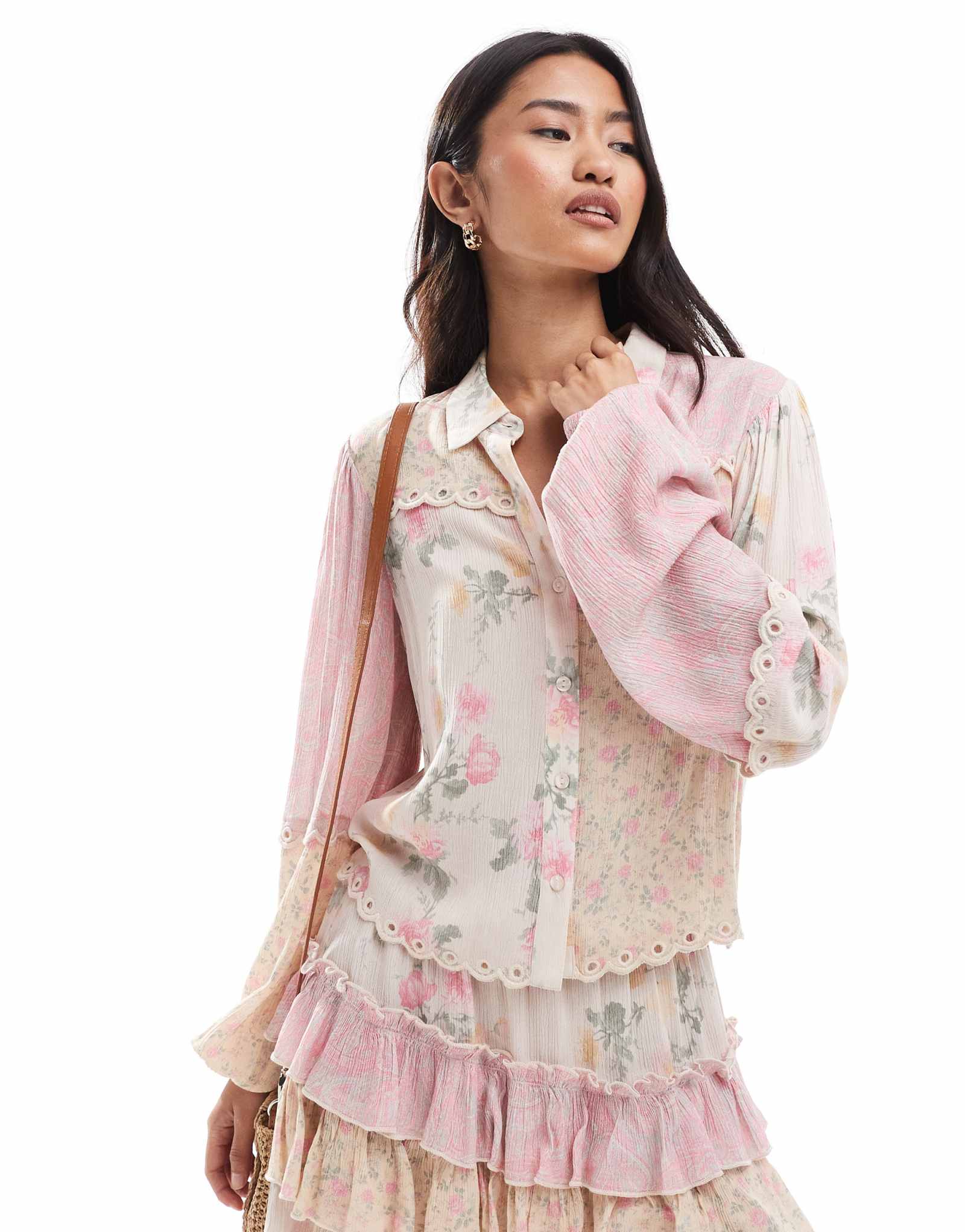 Тканая рубашка Miss Selfridge с комбинированным принтом в розовую полоску с цветочным принтом