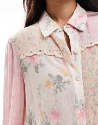 Miss Selfridge mix match print woven shirt in pink ditsy print