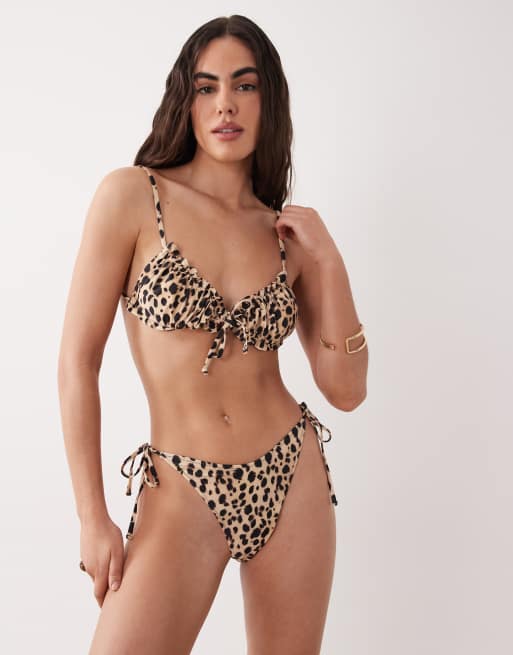 Miss Selfridge - Mix og match - Bikinitrusser med rynket bagside og bindebånd i siden samt leopardprint, 2 af 4