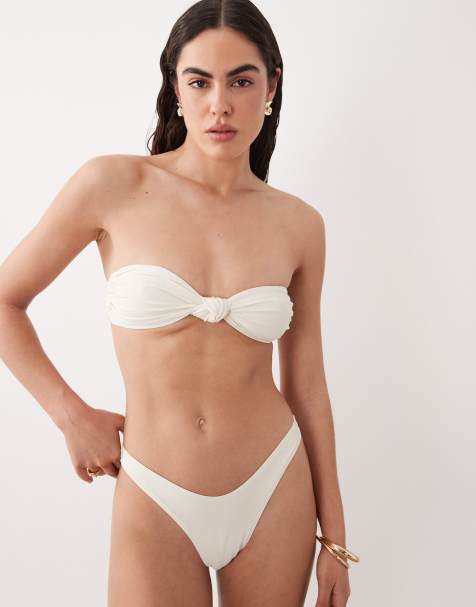 Miss Selfridge - Mix og match - Cremehvid bandeau-bikinitop med knudedetalje foran - view 1