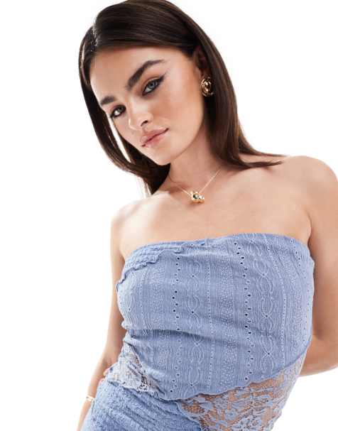 Miss Selfridge mix texture bandeau in denim blue - view 1