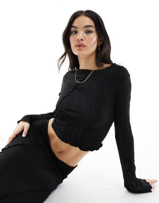 Miss Selfridge mix texture long sleeve top co-ord in black | ASOS