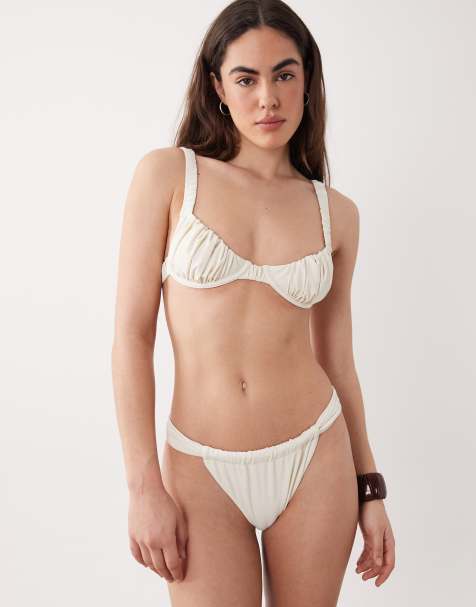 Miss Selfridge – Mixa och matcha – Gräddvit bikiniunderdel med hög benskärning - view 1