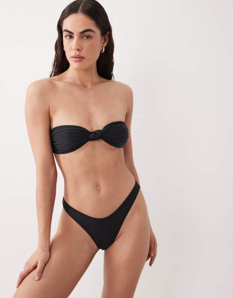 Miss Selfridge – Mixa och matcha – Svart bikini med hög benskärning och v-front - view 1