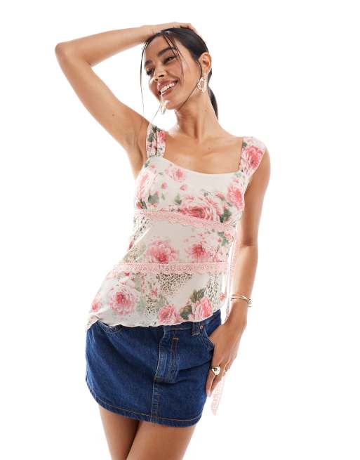Miss Selfridge – Mixat blommig, asymmetrisk topp