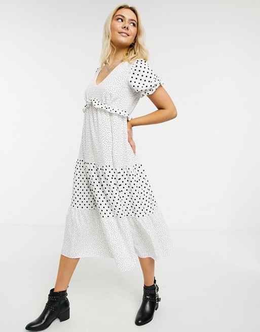 Miss Selfridge mixed polka dot fill midi dress in white