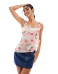[Miss Selfridge] Miss Selfridge mixed print floral asymmetric top-Multi 16 MULTI