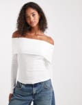 [Miss Selfridge] Miss Selfridge mixed rib bardot top in cream-White 18 CREAM