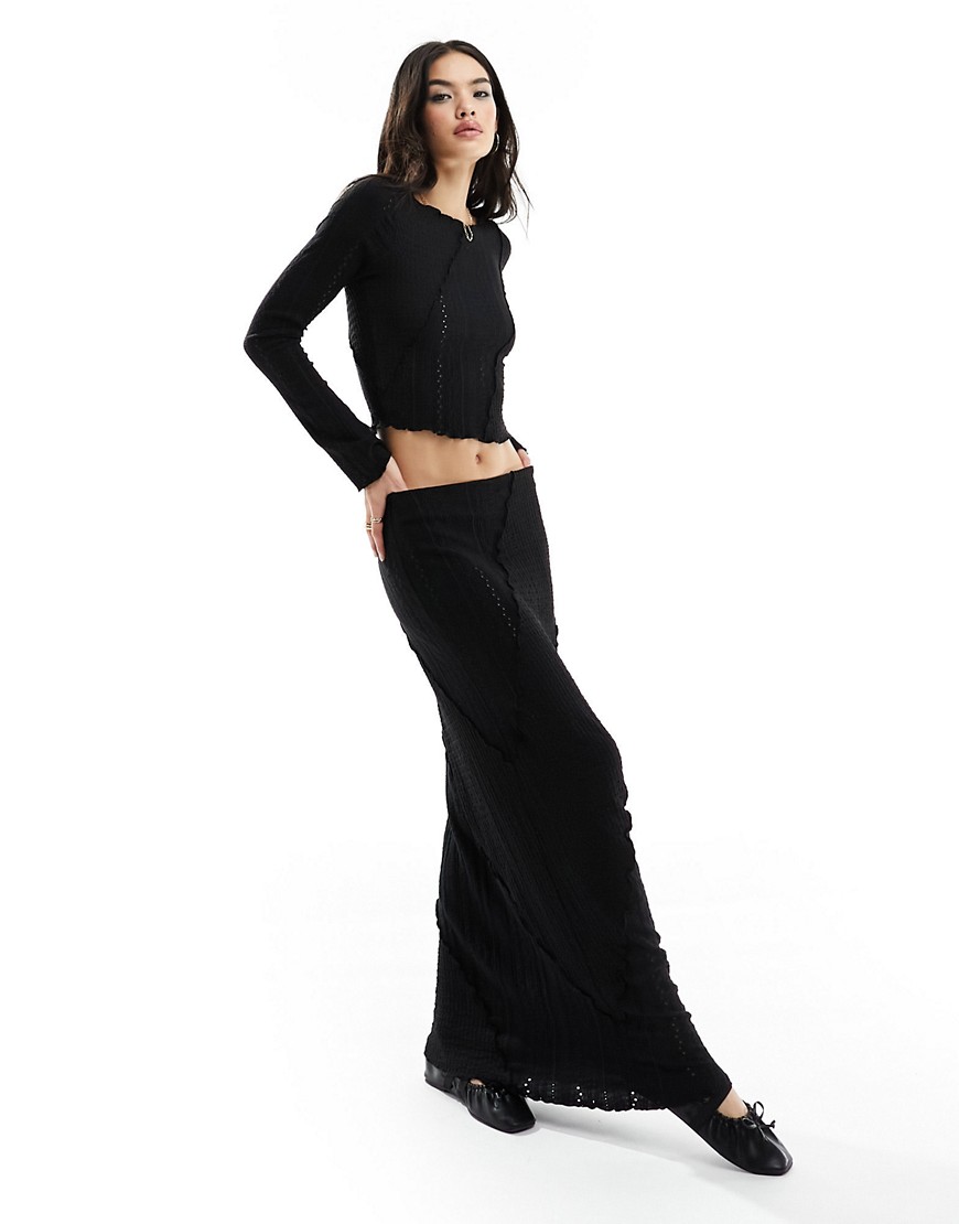 Miss Selfridge Mixed Texture Midi Skirt In Black - Part Of A Set-white