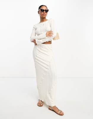 Miss Selfridge Mixed Texture Midi Skirt In Ivory - Part Of A Set-white