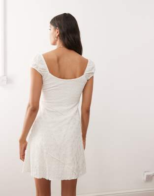 Miss Selfridge Mixed Texture Mini Tea Dress In White