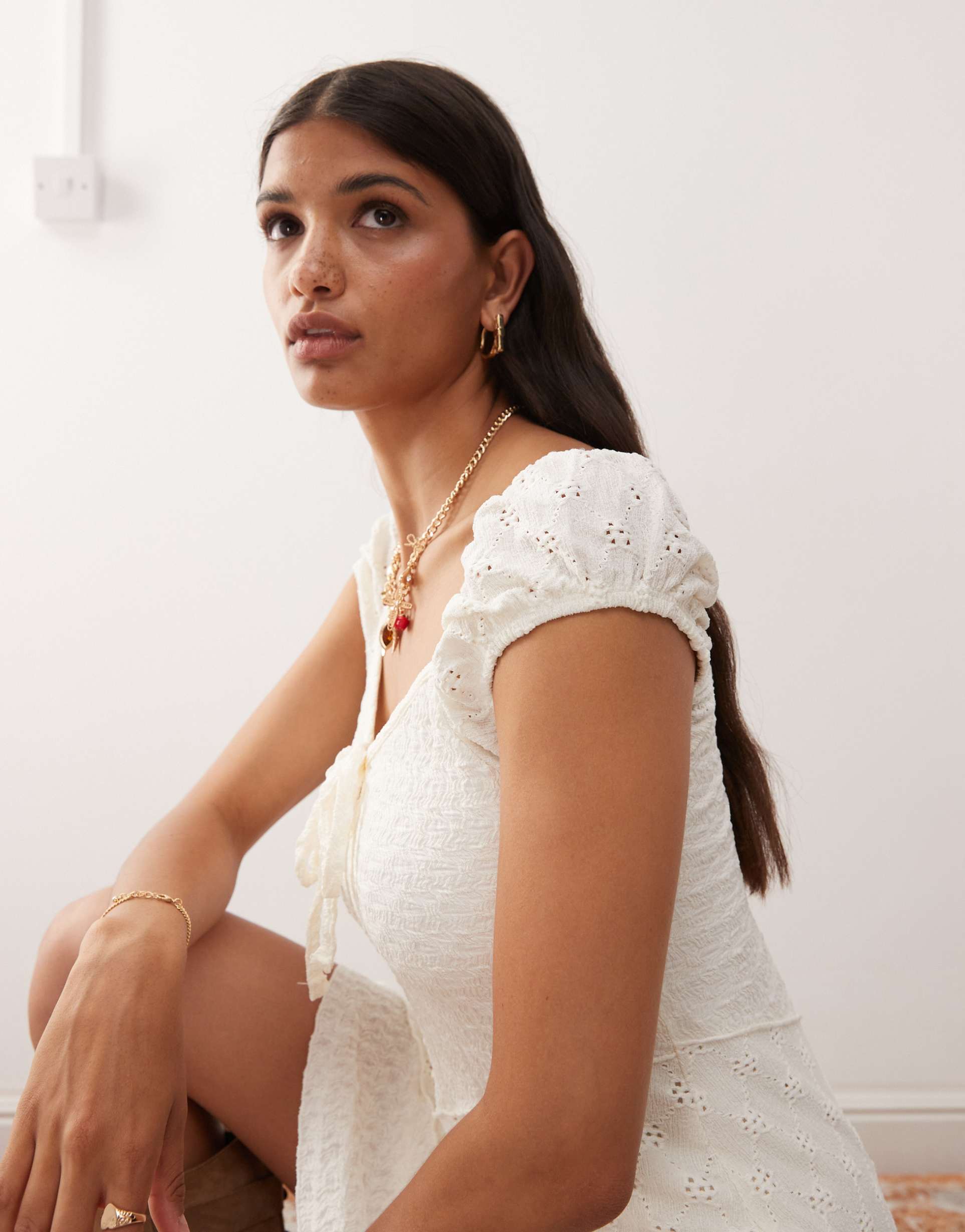 miss selfridge mixed texture mini tea dress in cream