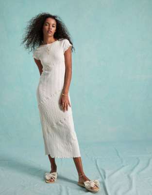 Miss Selfridge Mixed Texture Scoop Back Maxi Dress In Stone-white