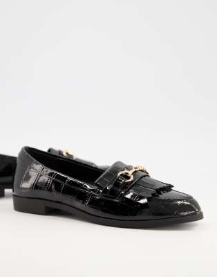 Miss Selfridge - Mocassini in ecopelle PU neri con dettaglio in metallo