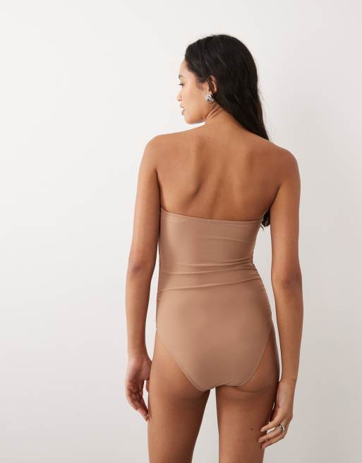 Miss Selfridge – Mockabrun baddräkt i bandeau-modell med snurrad knut, 4 av 4
