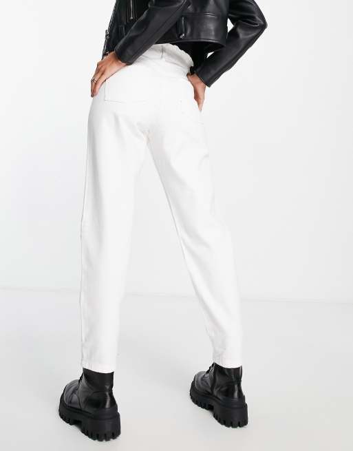 Miss Selfridge Mom high waist frill top jeans in white, 2 of 4