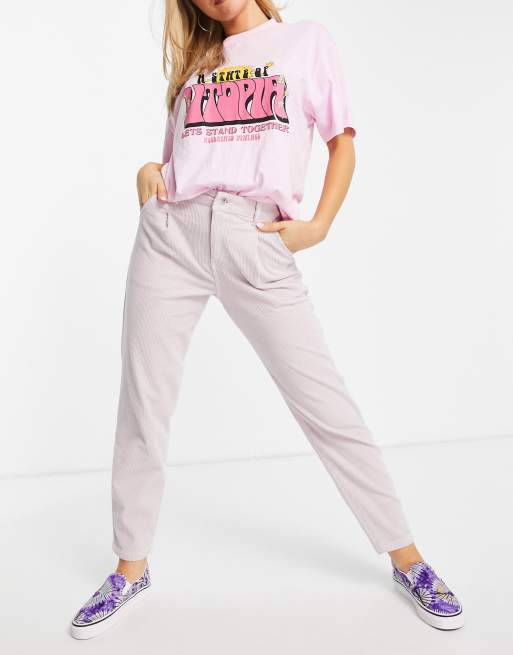 Miss Selfridge Mom high waist tapered cordroy jean in lilac