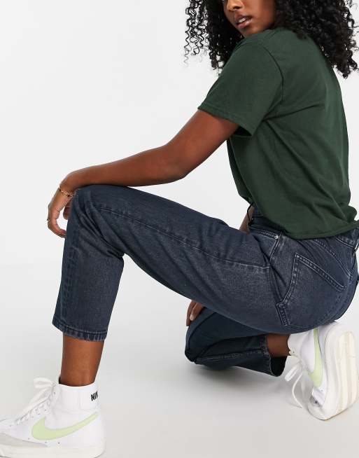Miss Selfridge mom high waist tapered jeans in blue black, 2 of 4