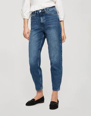 high waisted dark blue mom jeans