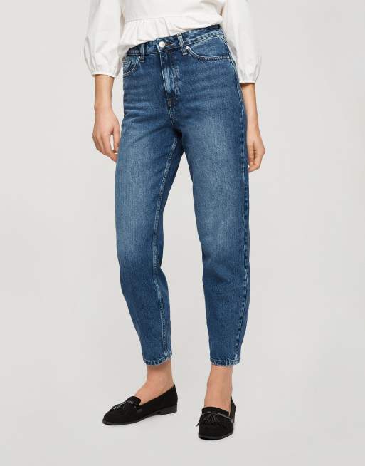 Miss Selfridge mom high waist tapered jeans in dark blue wash