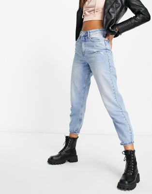 Miss Selfridge mom high waist tapered leg jeans in lightwash blue