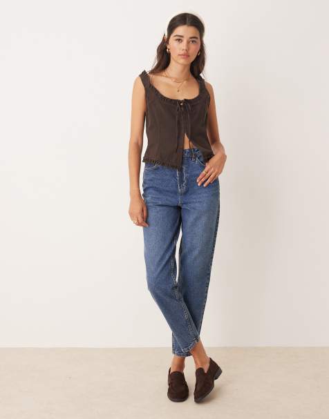 Miss Selfridge - Mom jeans in blauw met wassing - view 1