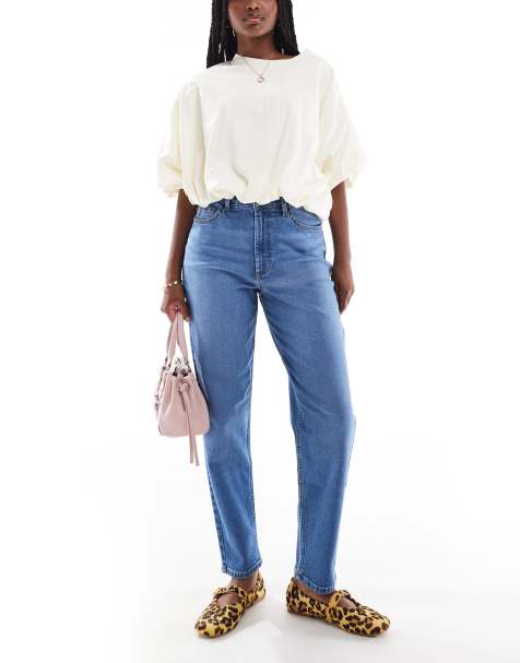 Miss Selfridge mom jeans in mid blue wash - view 1