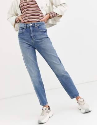 Miss Selfridge mom jeans in mid wash-Blue