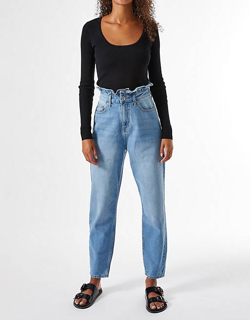 Jeans Miss Selfridge mom jeans with frill detail in blue 