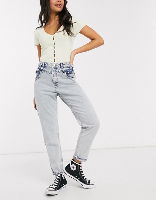 Miss Selfridge mom jeans with frill pocket in light wash