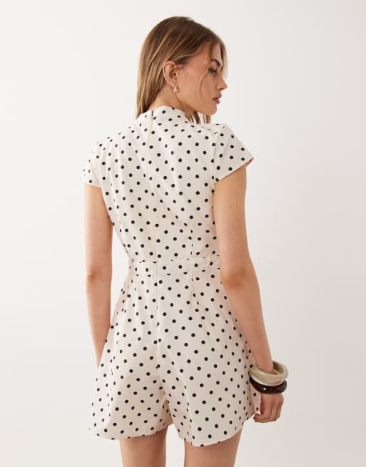 Miss Selfridge - Mono corto con estampado de lunares y lazada en el cuello, 4 de 4