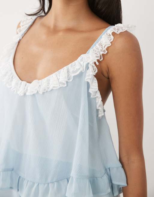 Miss Selfridge - mono corto con ribete de encaje azul, 3 de 4