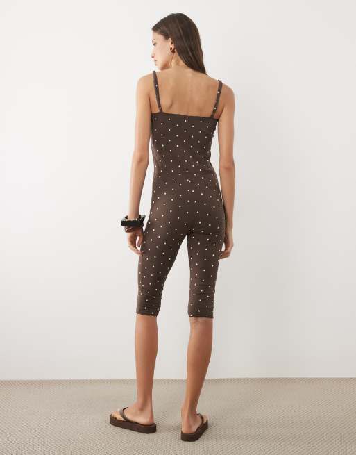 Miss Selfridge - Mono corto de canalé con estampado de lunares y ribete de encaje, 4 de 4