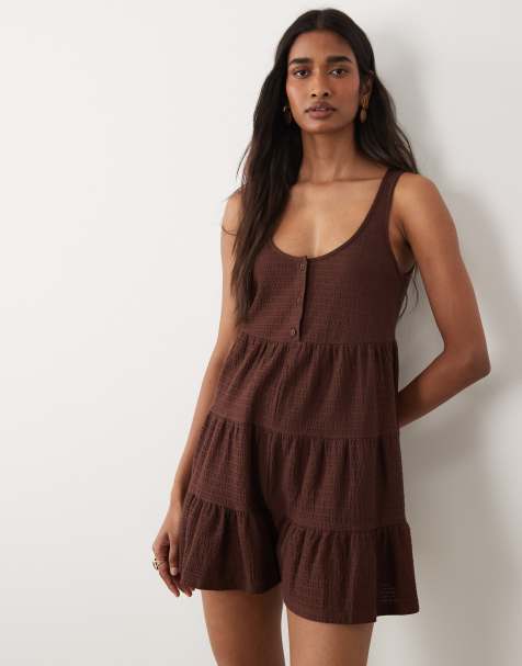Miss Selfridge - Mono corto marrón chocolate escalonado de punto - view 1